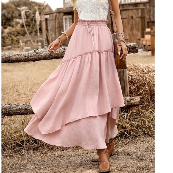 Boho Blush Pink High waisted Stretchy Waist Maxi skirt - Picture 5 of 6